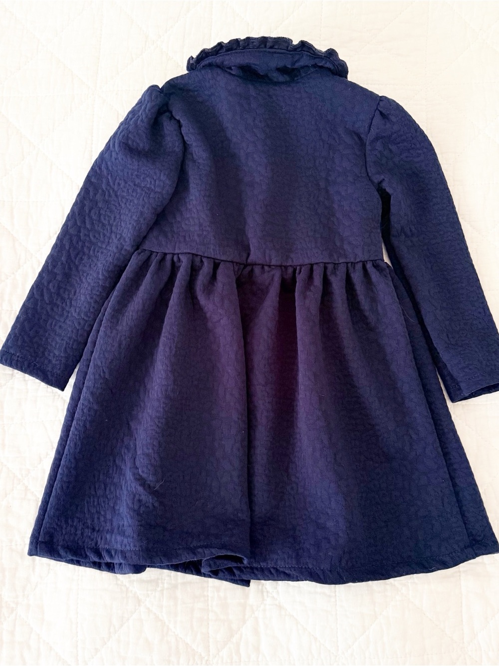 Little Lass 3T Kids Navy Blue Quilted Long Sleeve Coat Dress with Gold Buttons - Picture 3 of 3